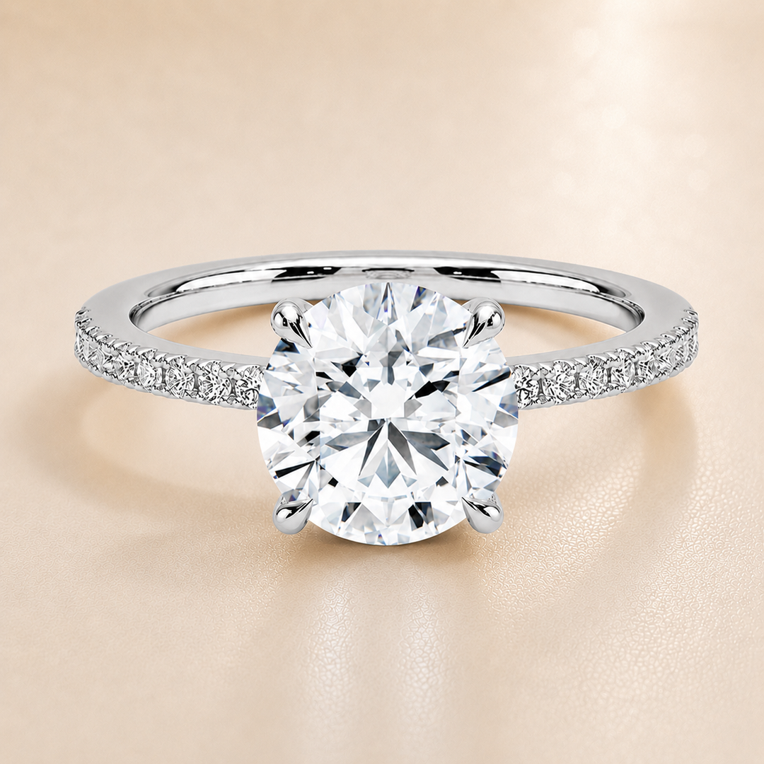 Pave Hidden Halo Solitaire Diamond Ring in Silver