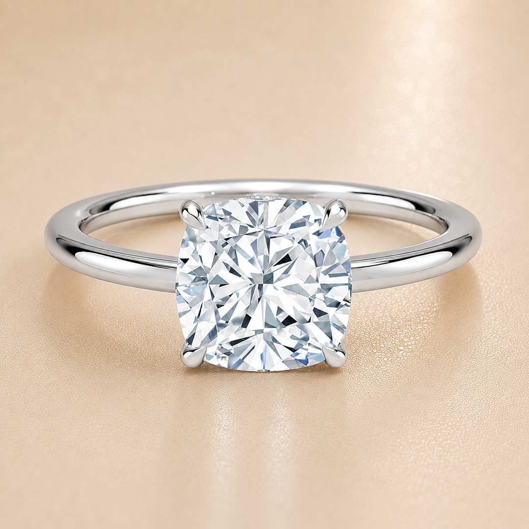 Hidden Halo Solitaire Diamond Ring in White Gold
