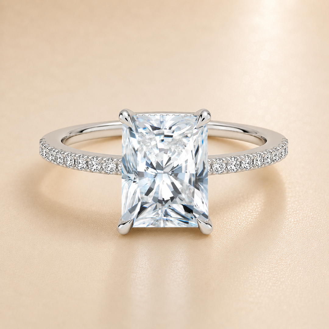 Pave Hidden Halo Solitaire Diamond Ring in White Gold
