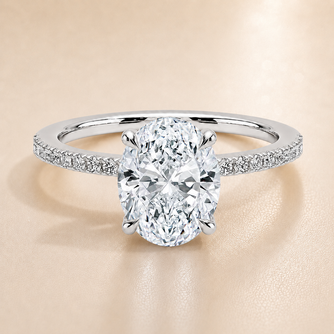Pave Hidden Halo Solitaire Diamond Ring in Silver