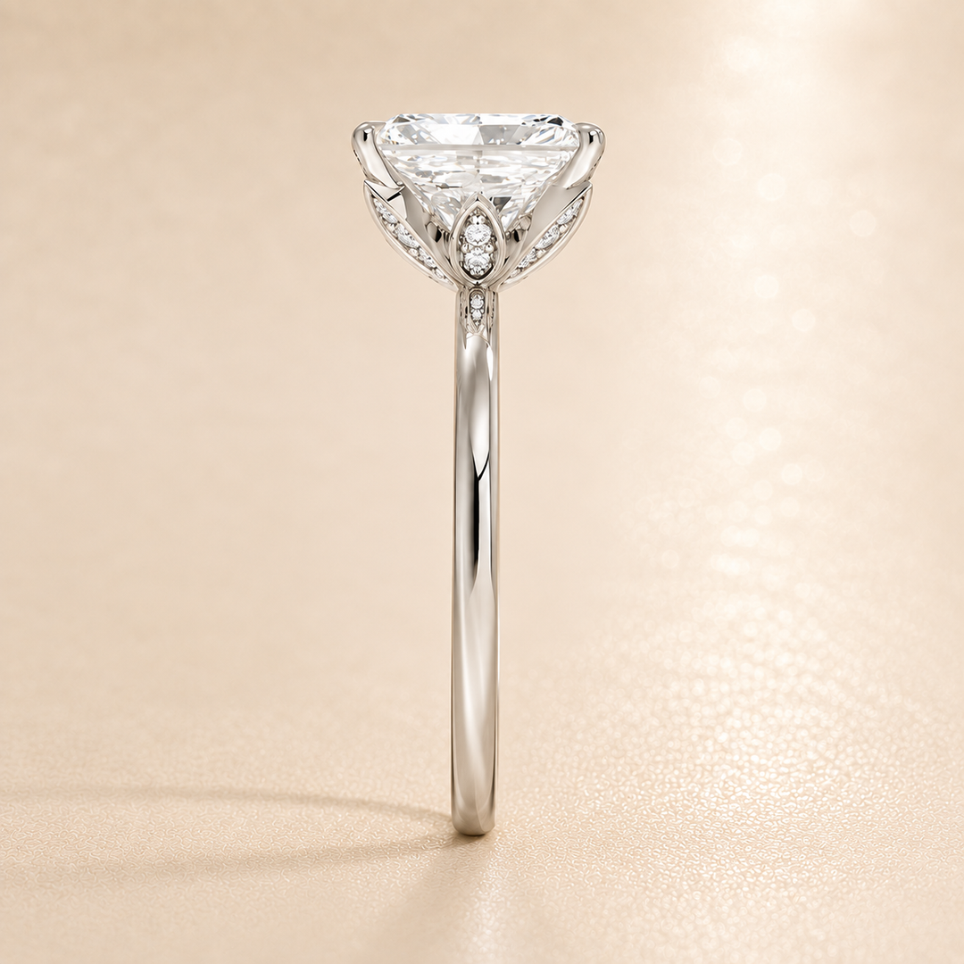Hidden Petal Solitaire Ring in Silver