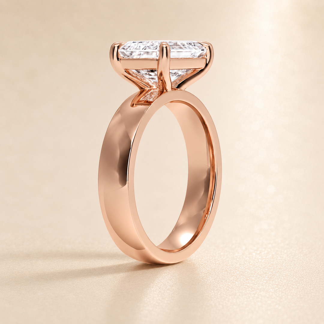 4mm Cigar band East-west Solitaire Ring in Rose Gold
