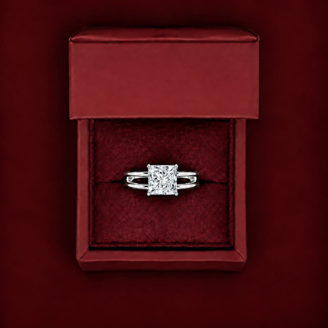 Open Double Band Solitaire Ring in White Gold