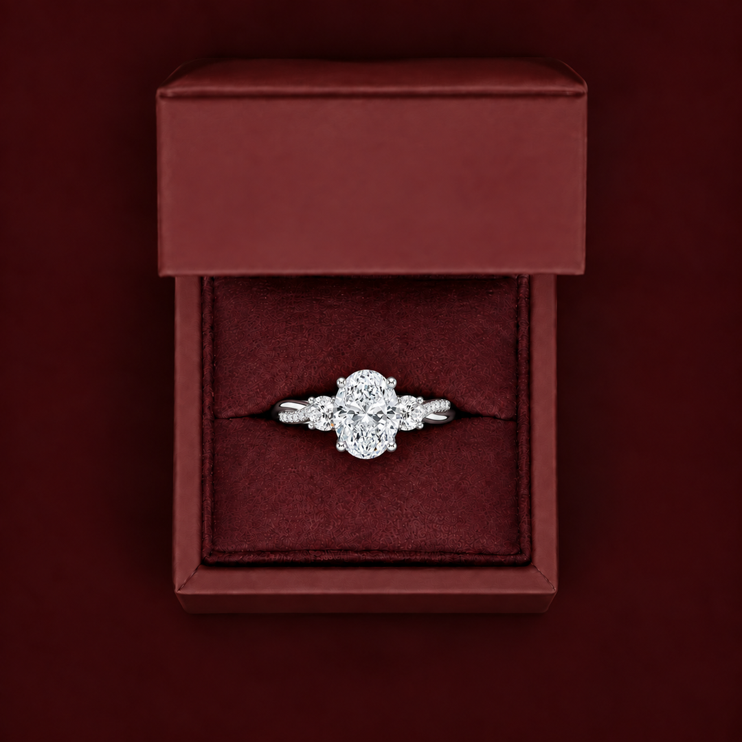 Twisted Vine Band Three Stone Ring in White Gold