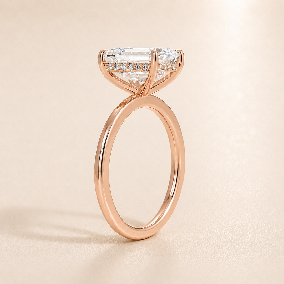 Hidden Halo Solitaire Diamond Ring in Rose Gold