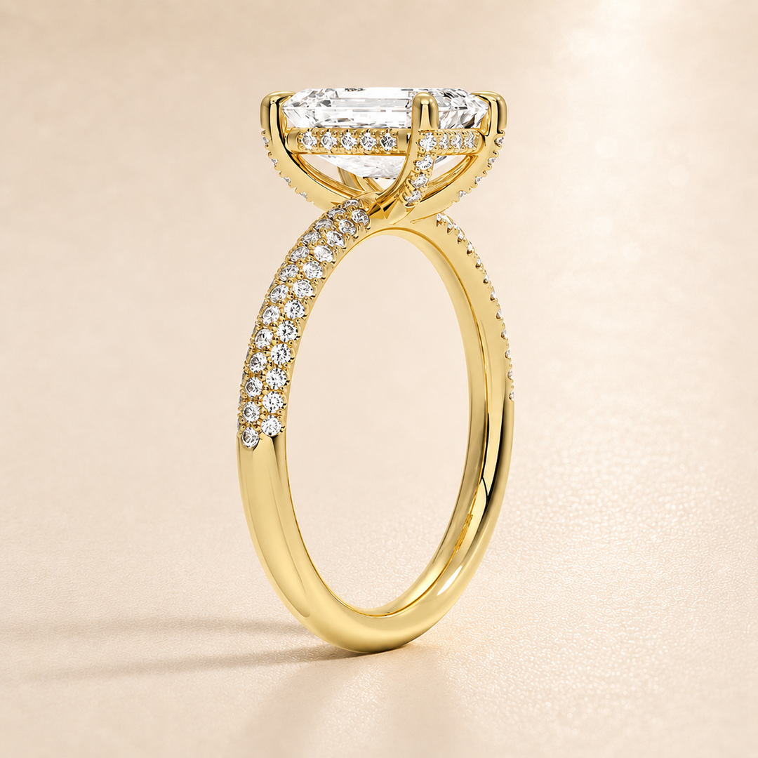 Micro Pave band Solitaire Ring in Yellow Gold