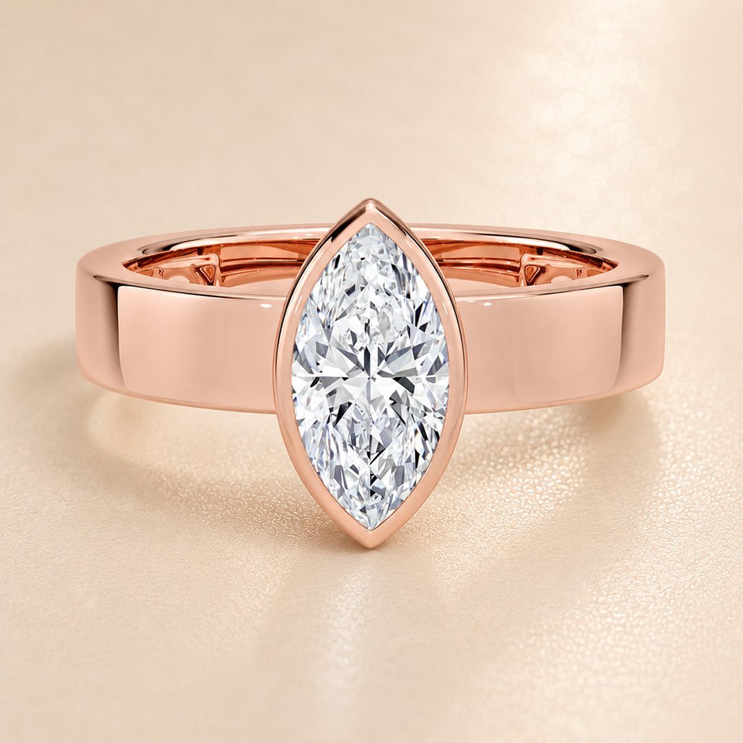 4mm Cigar band Bezel set Solitaire Ring in Rose Gold