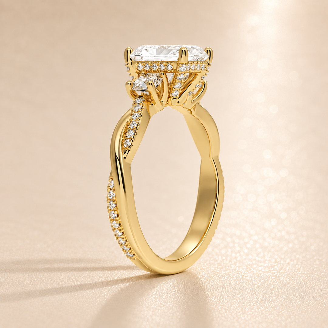 Twisted Vine Band Three Stone Ring in Yellow Gold