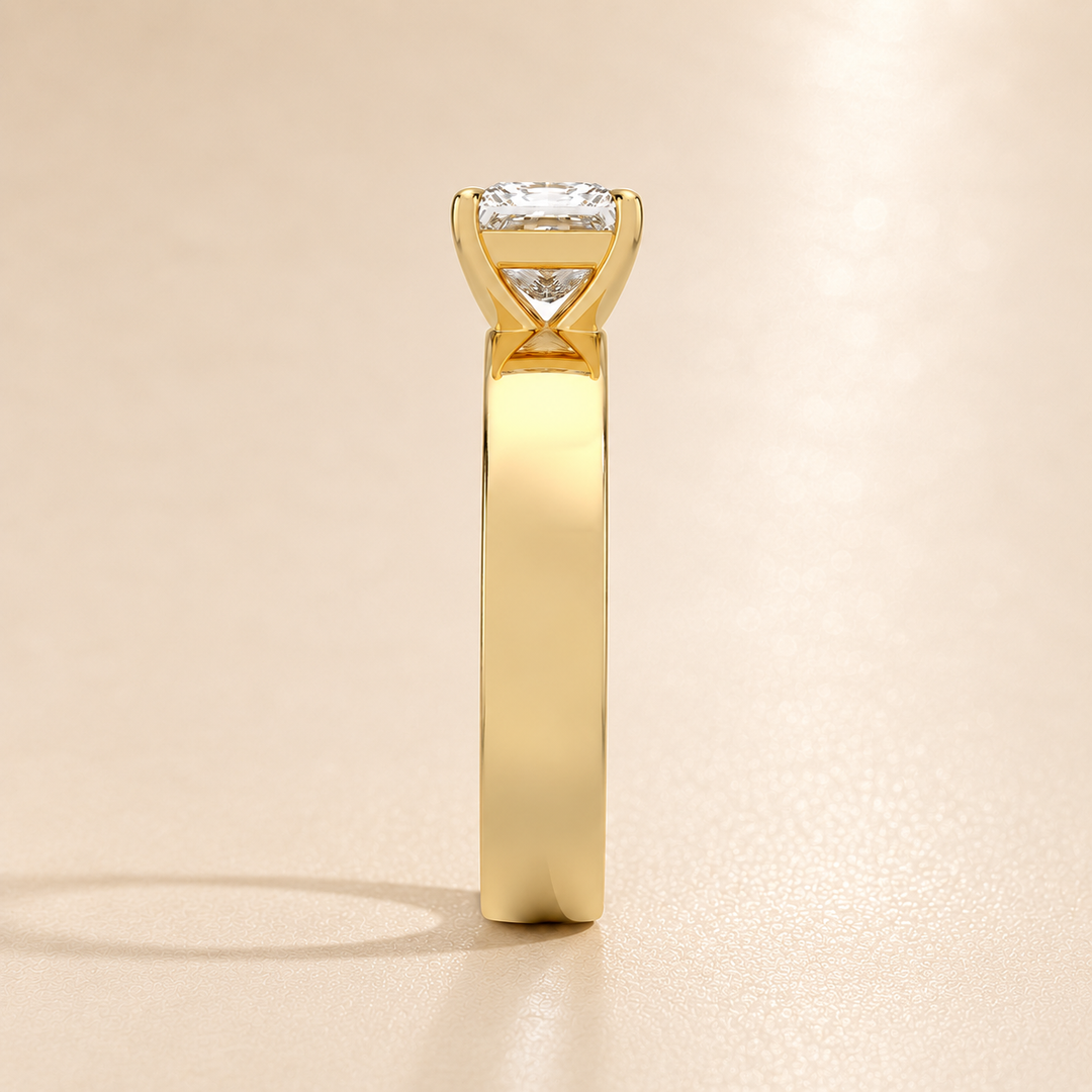 4mm Cigar band Prong set Solitaire Ring in Yellow Gold
