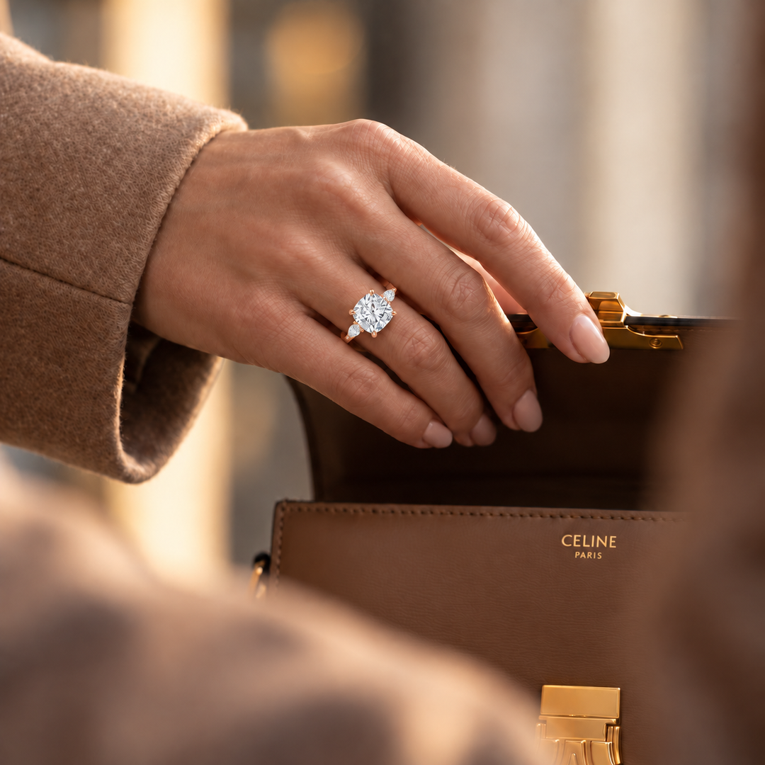 Accents Triology Engagement Ring in Rose Gold