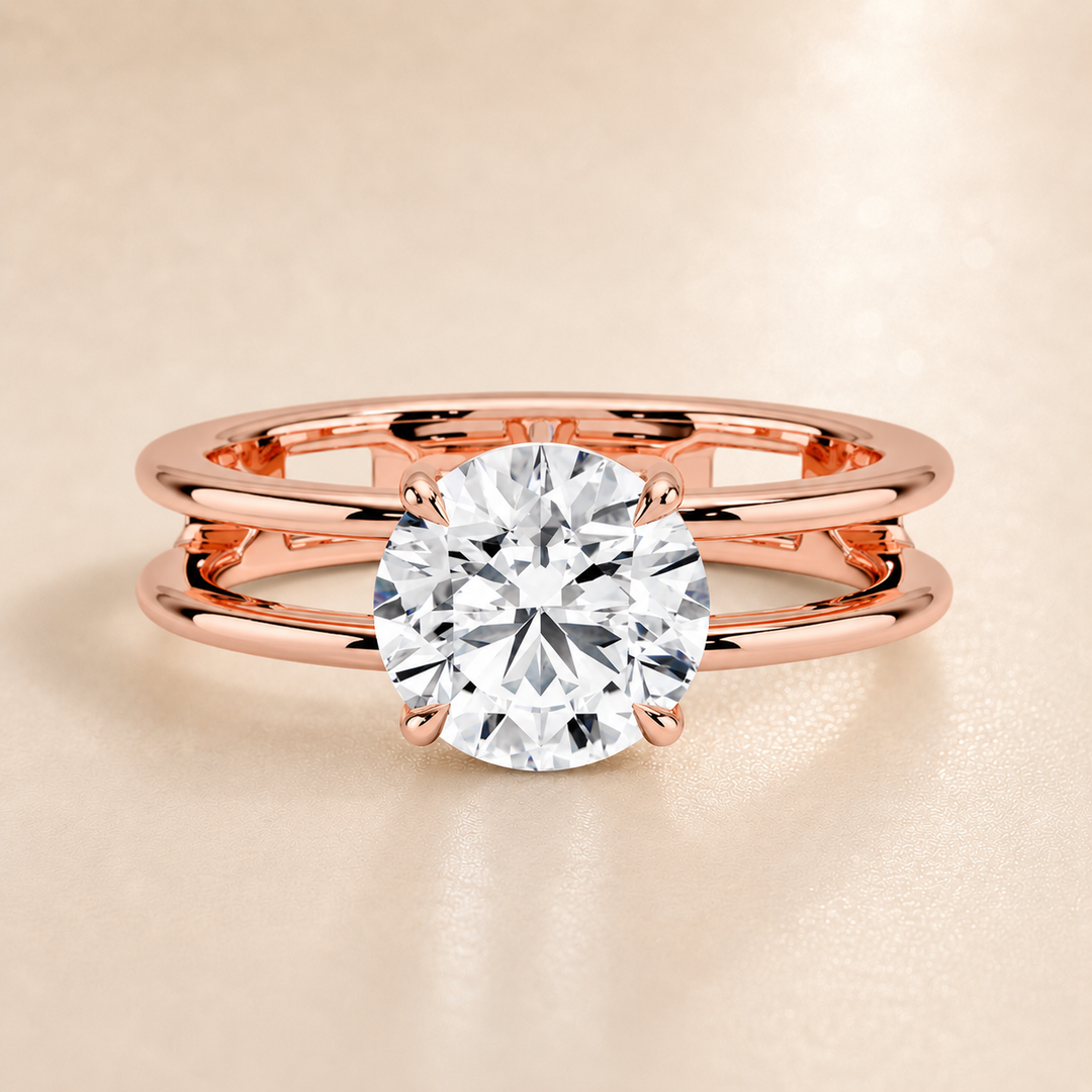 Open Double Band Solitaire Ring in Rose Gold