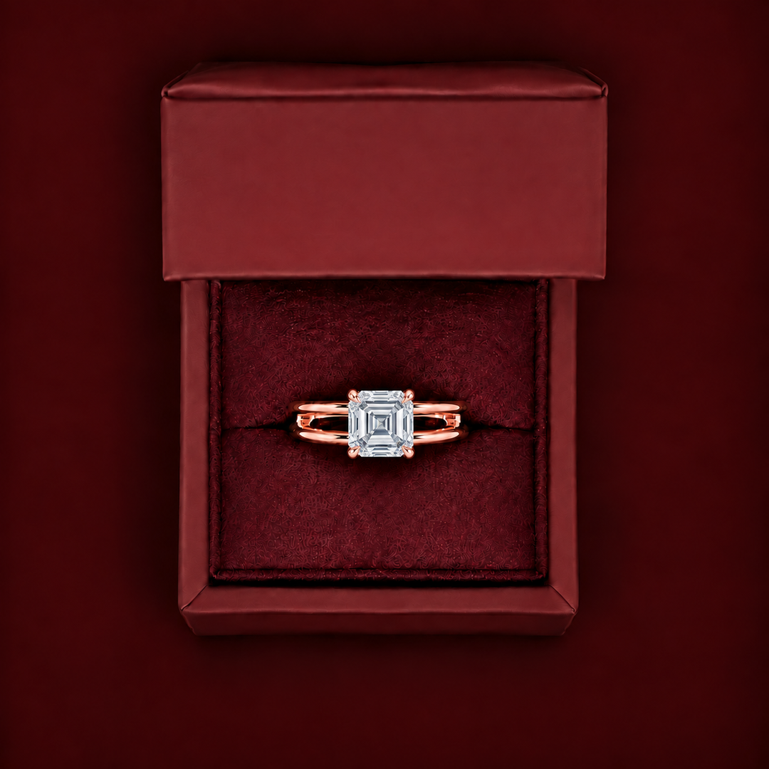 Open Double Band Solitaire Ring in Rose Gold