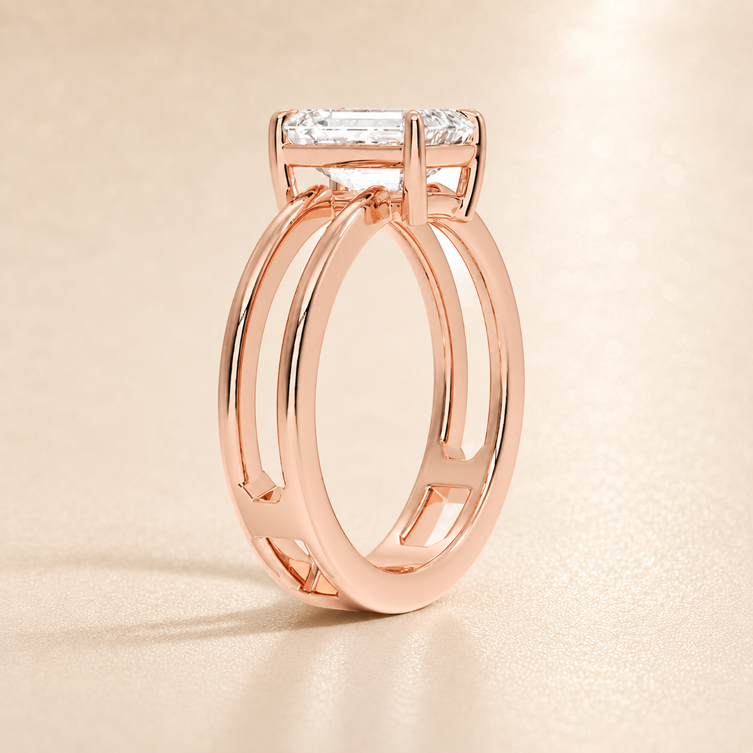 Open Double Band Solitaire Ring in Rose Gold
