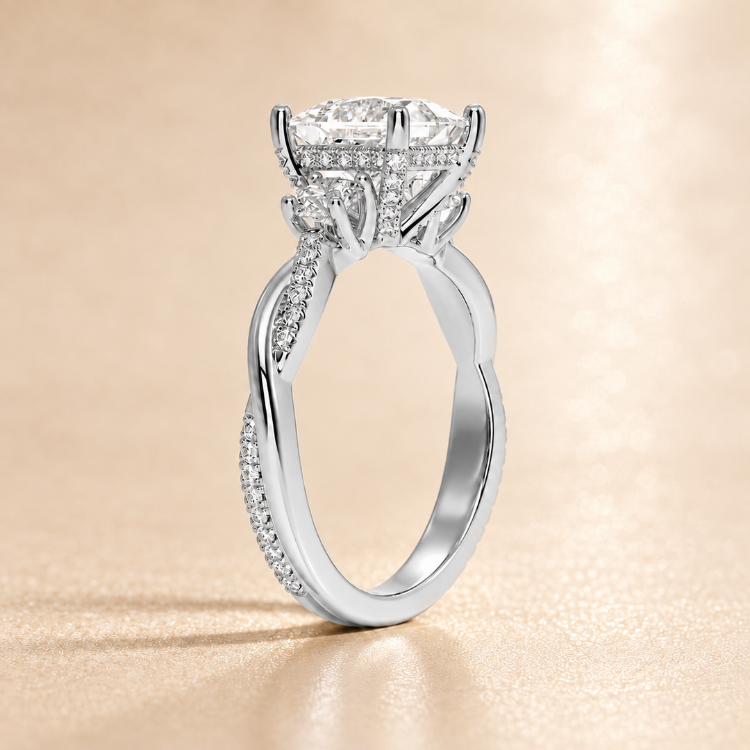 Twisted Vine Band Three Stone Ring in White Gold