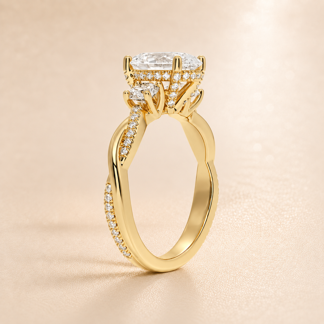 Twisted Vine Band Three Stone Ring in Yellow Gold
