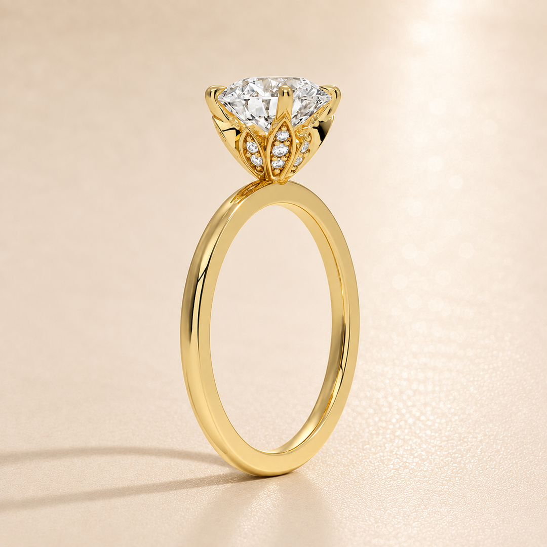 Hidden Petal Solitaire Ring in Yellow Gold