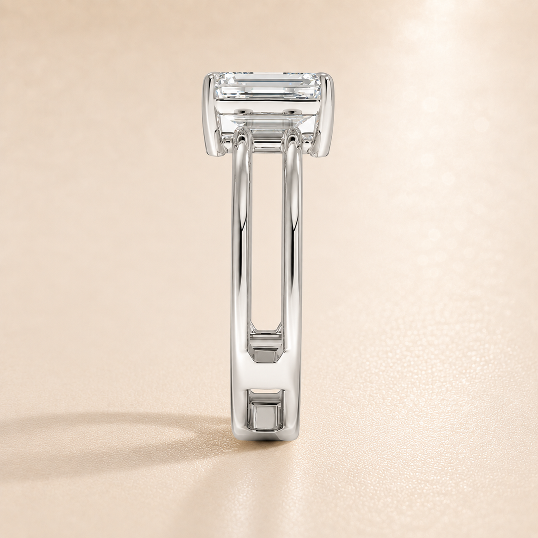 Open Double Band Solitaire Ring in White Gold