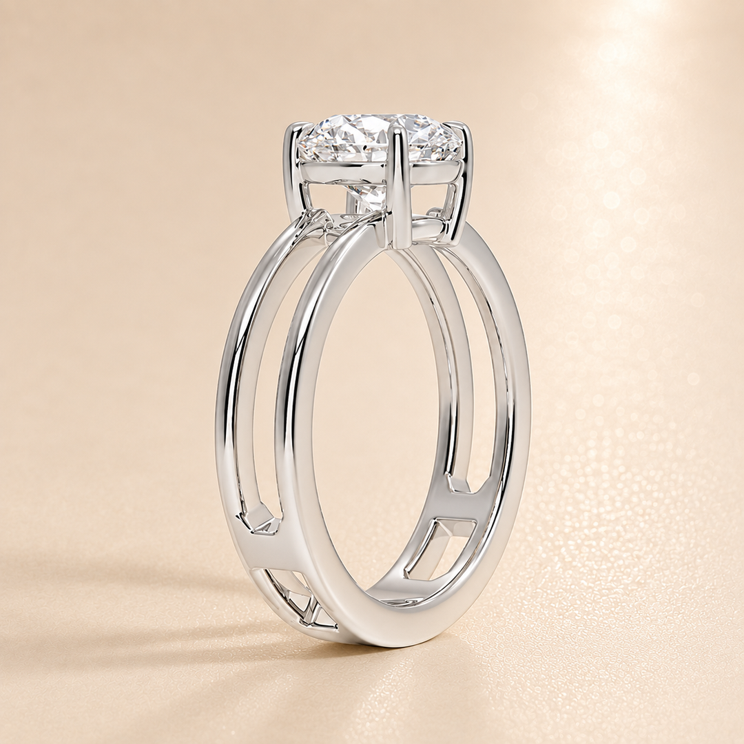 Open Double Band Solitaire Ring in White Gold