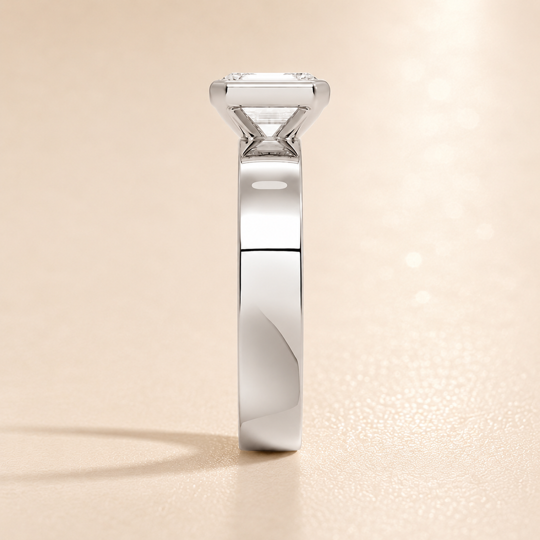 4mm Cigar band Bezel set Solitaire Ring in Silver