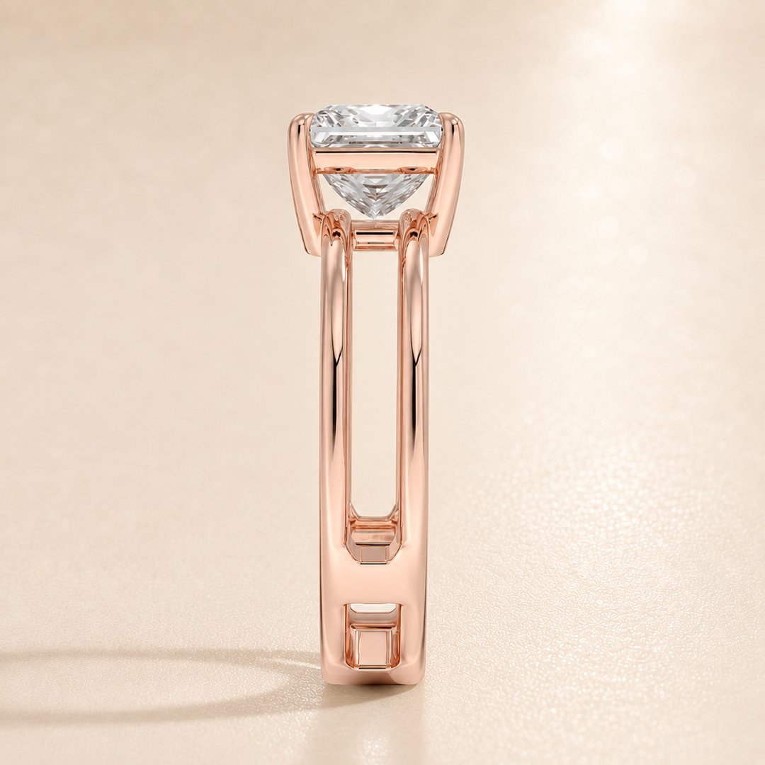 Open Double Band Solitaire Ring in Rose Gold