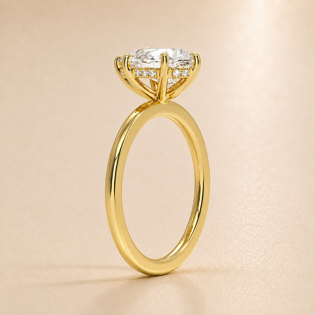 Hidden Halo Solitaire Diamond Ring in Yellow Gold