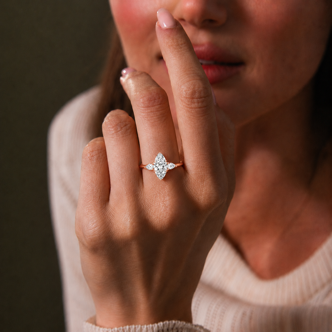 Pear Triology Marquise Engagement Ring in Rose Gold