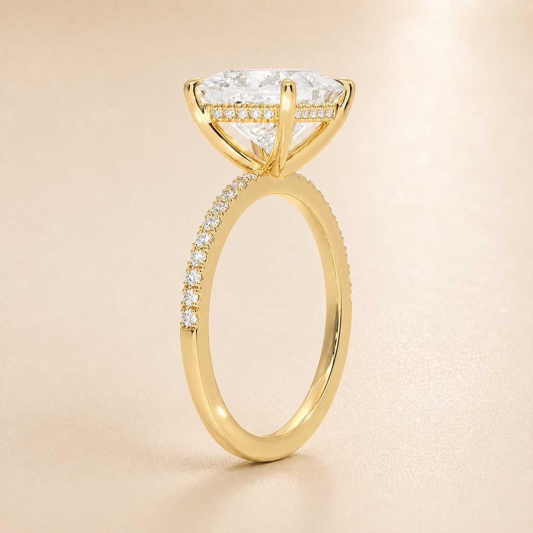 Pave Hidden Halo Solitaire Diamond Ring in Yellow Gold