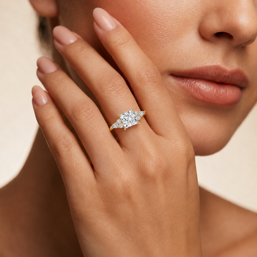 Accents Triology Engagement Ring in Yellow Gold