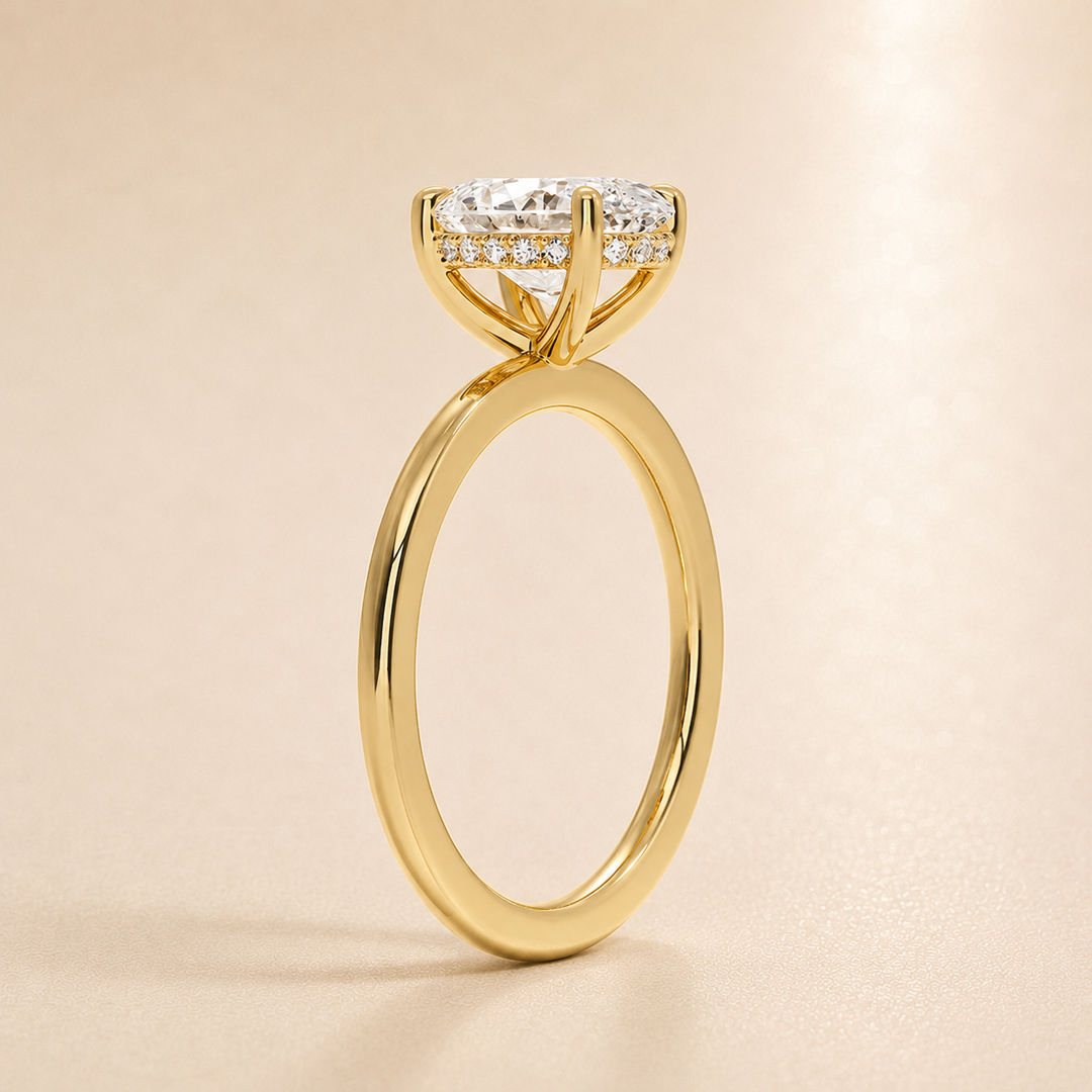 Hidden Halo Solitaire Diamond Ring in Yellow Gold
