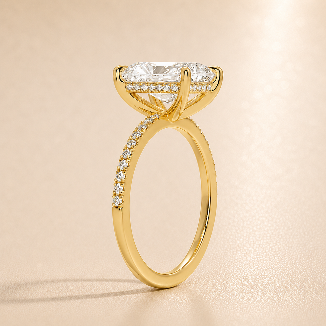 Pave Hidden Halo Solitaire Diamond Ring in Yellow Gold