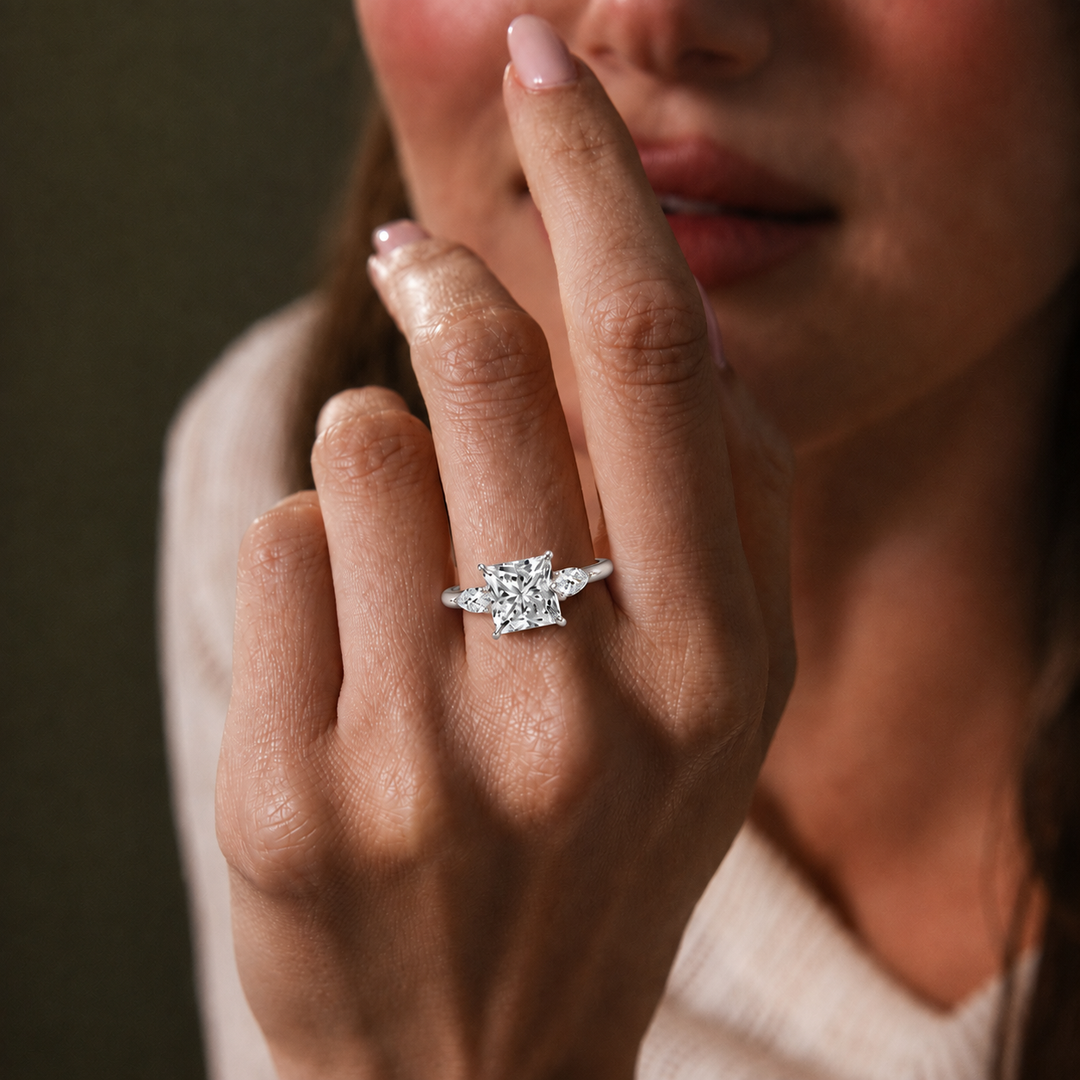 Pear Triology Princess Engagement Ring in Silver