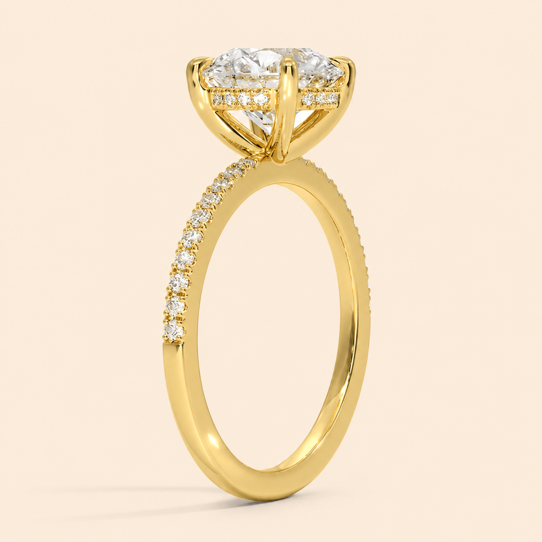 Pave Hidden Halo Solitaire Diamond Ring in Yellow Gold