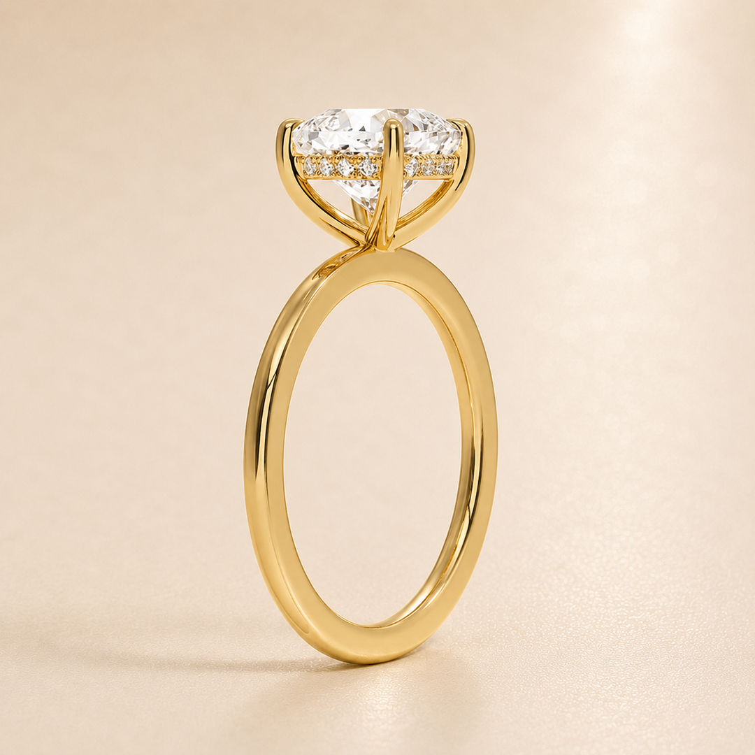 Hidden Halo Solitaire Diamond Ring in Yellow Gold