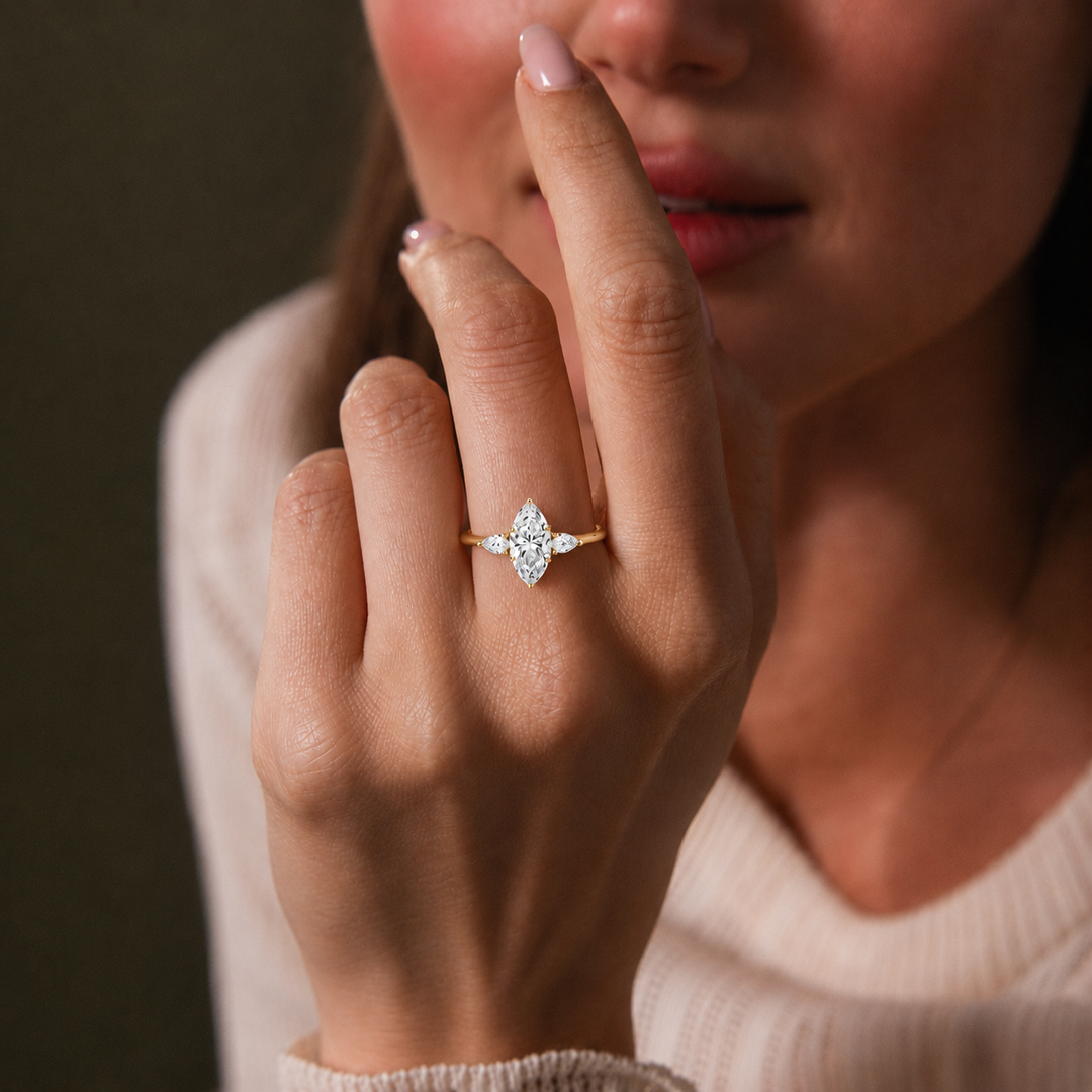 Pear Triology Marquise Engagement Ring in Yellow Gold