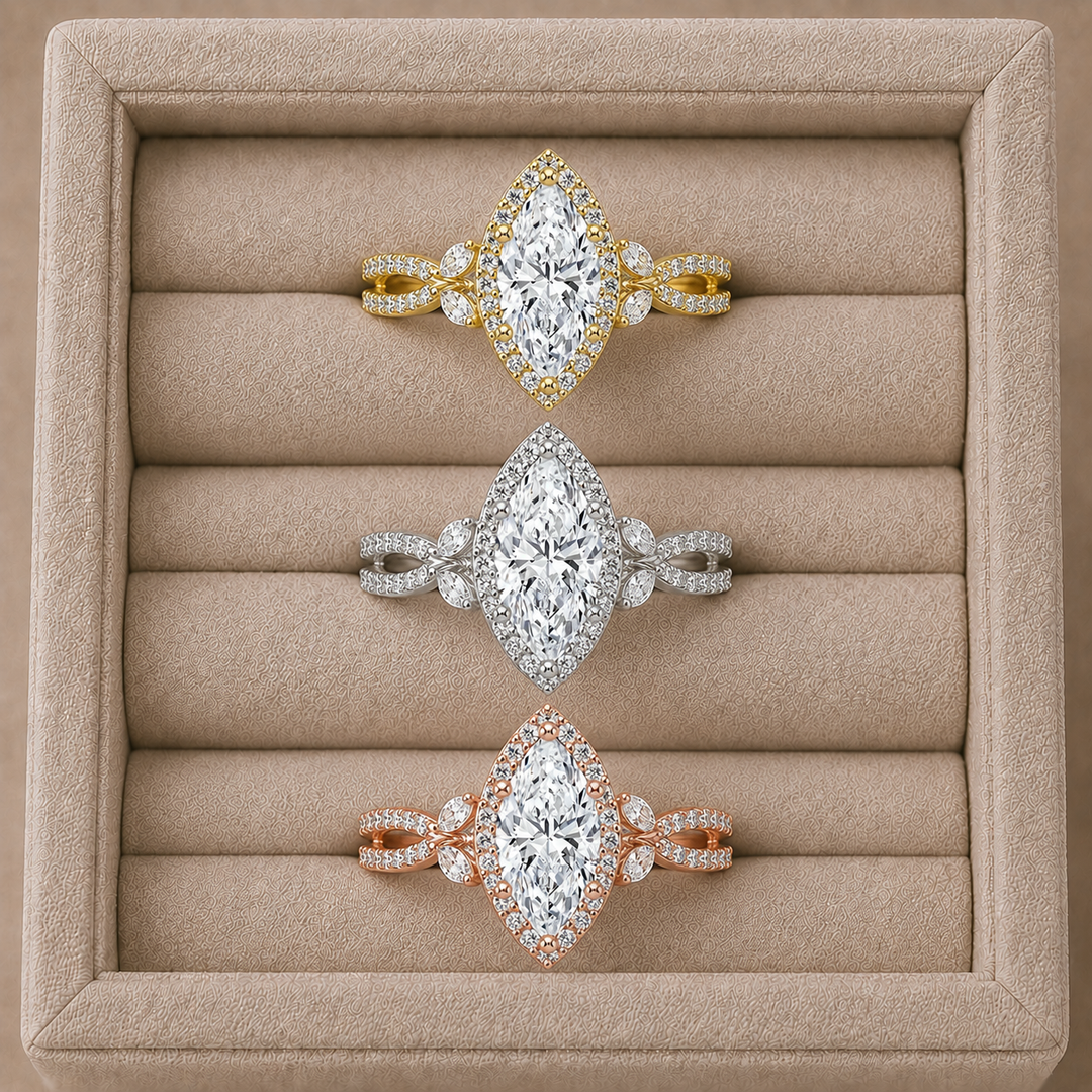 Vine band Halo Diamond Ring in Silver