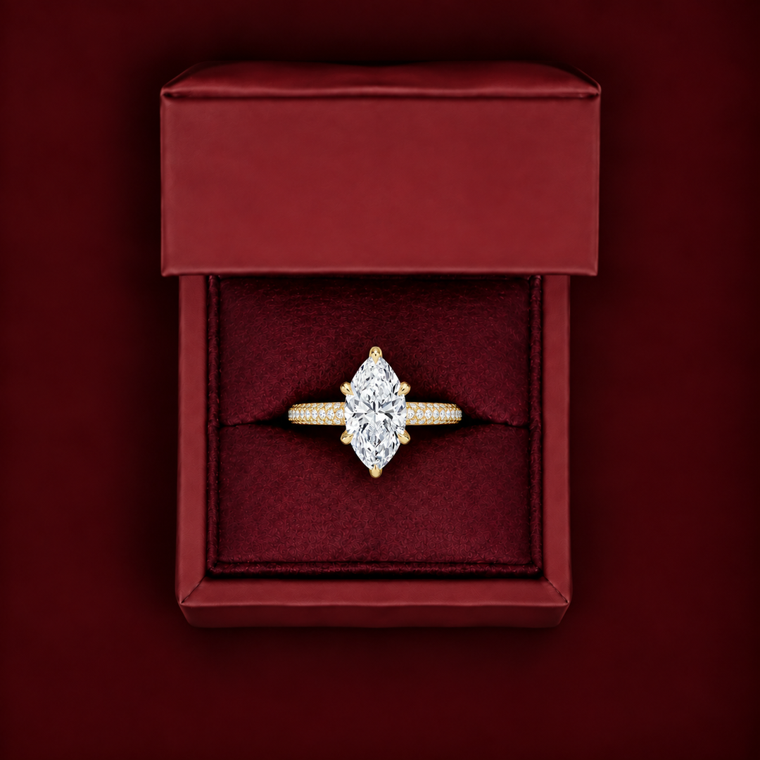Micro Pave band Solitaire Ring in Yellow Gold
