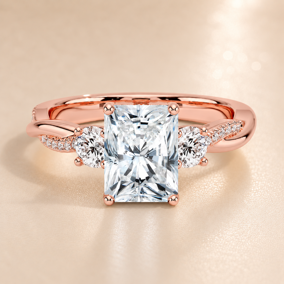 Twisted Vine Band Three Stone Ring in Rose Gold