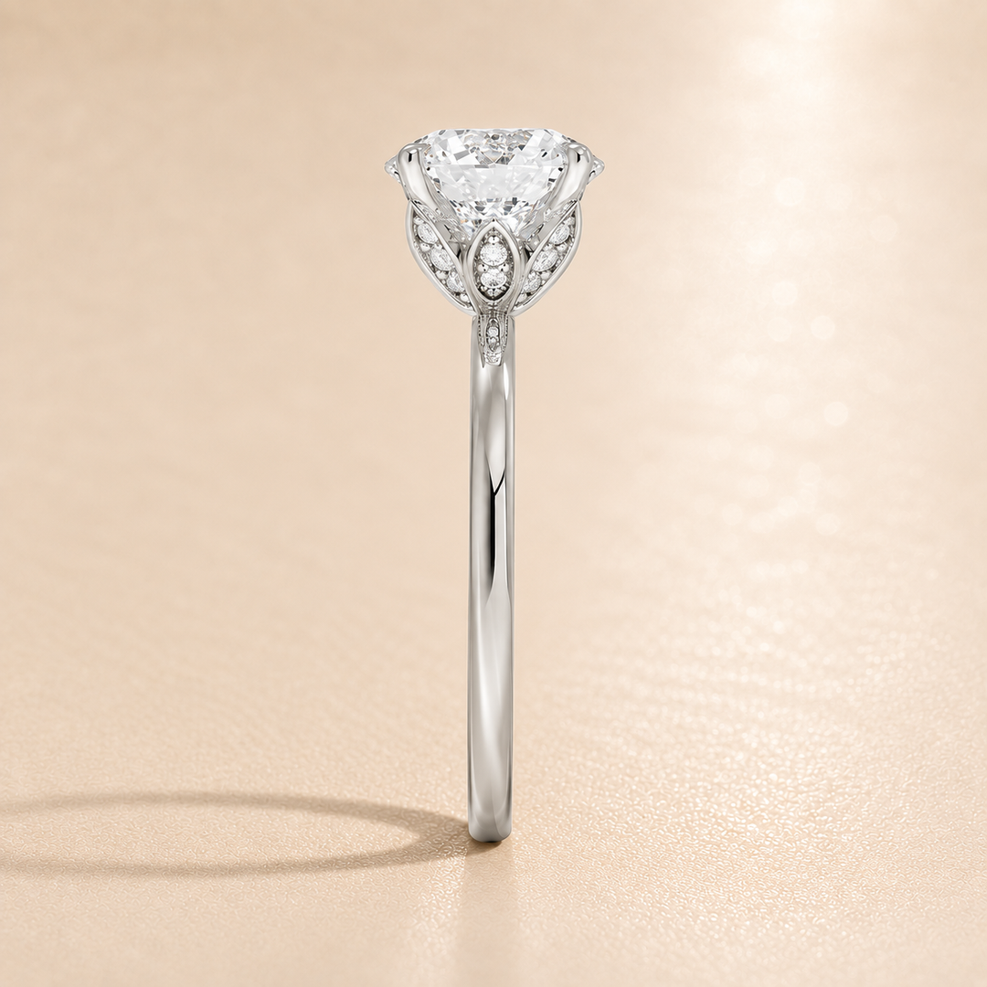 Hidden Petal Solitaire Ring in Silver