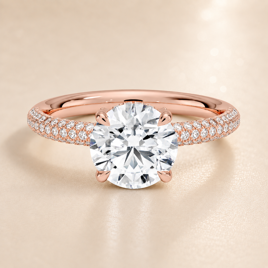 Micro Pave band Solitaire Ring in Rose Gold