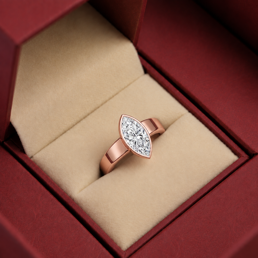 4mm Cigar band Bezel set Solitaire Ring in Rose Gold