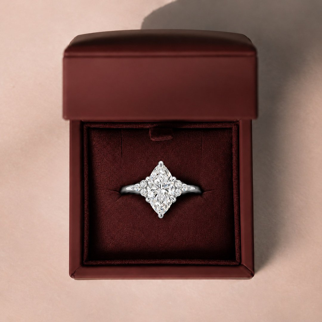 Six round accent diamonds Three Stone Ring in Silver
