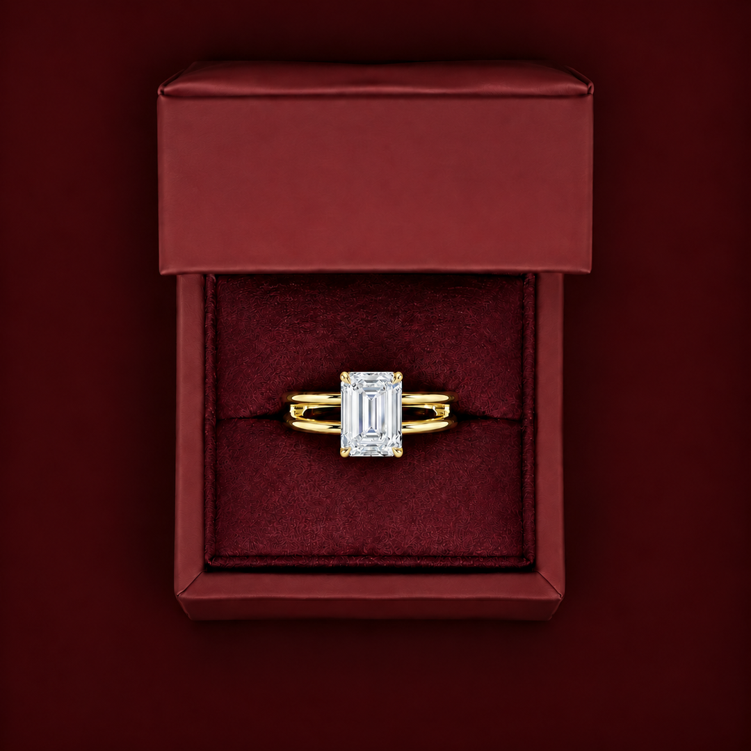 Open Double Band Solitaire Ring in Yellow Gold