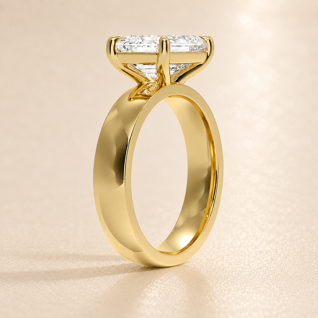 4mm Cigar band East-west Solitaire Ring in Yellow Gold
