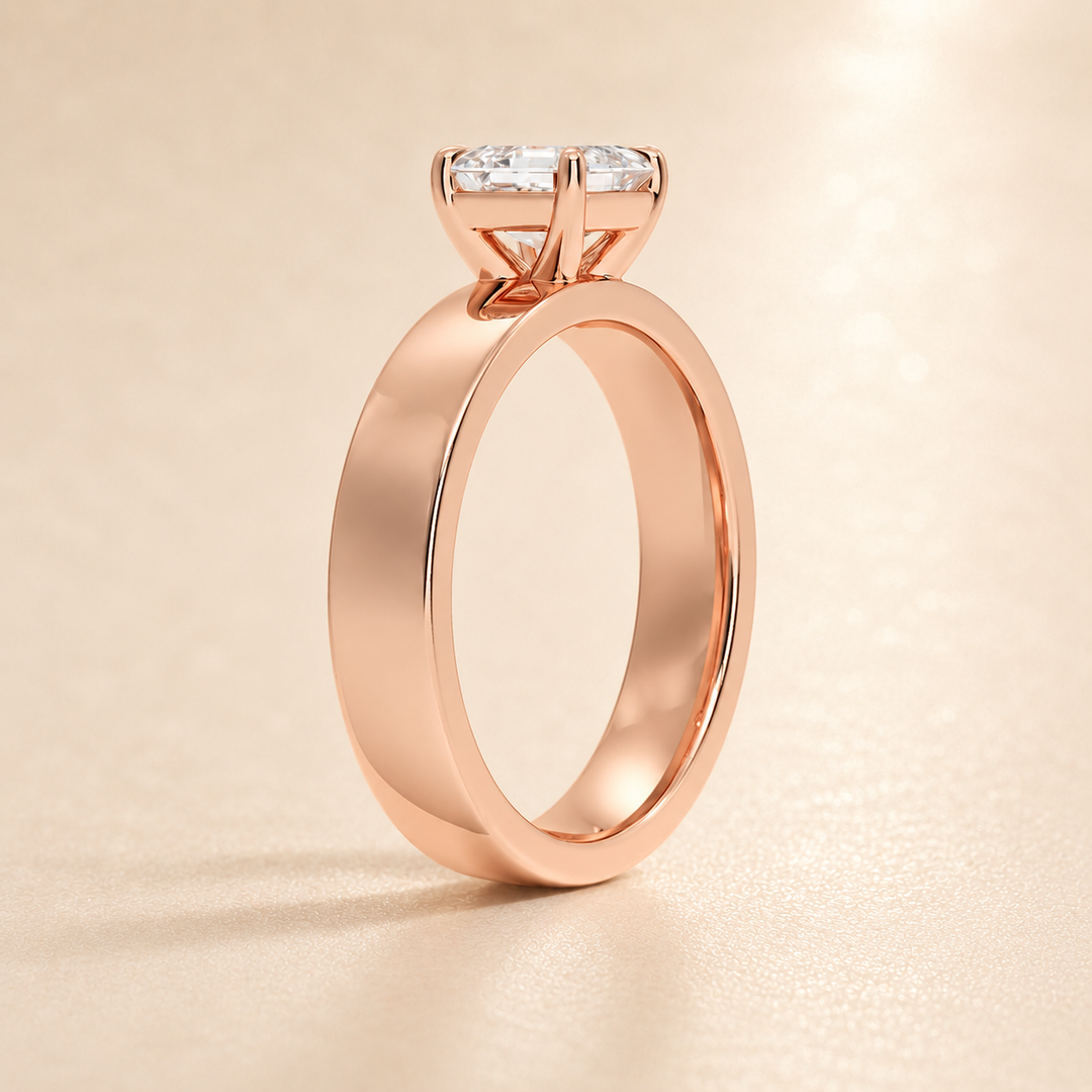 4mm Cigar band Prong set Solitaire Ring in Rose Gold
