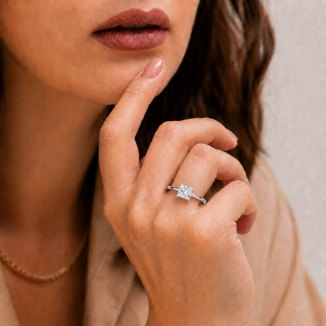Hidden Halo Solitaire Diamond Ring in Silver