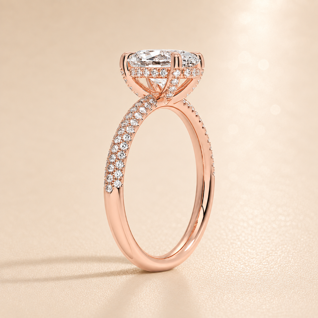 Micro Pave band Solitaire Ring in Rose Gold