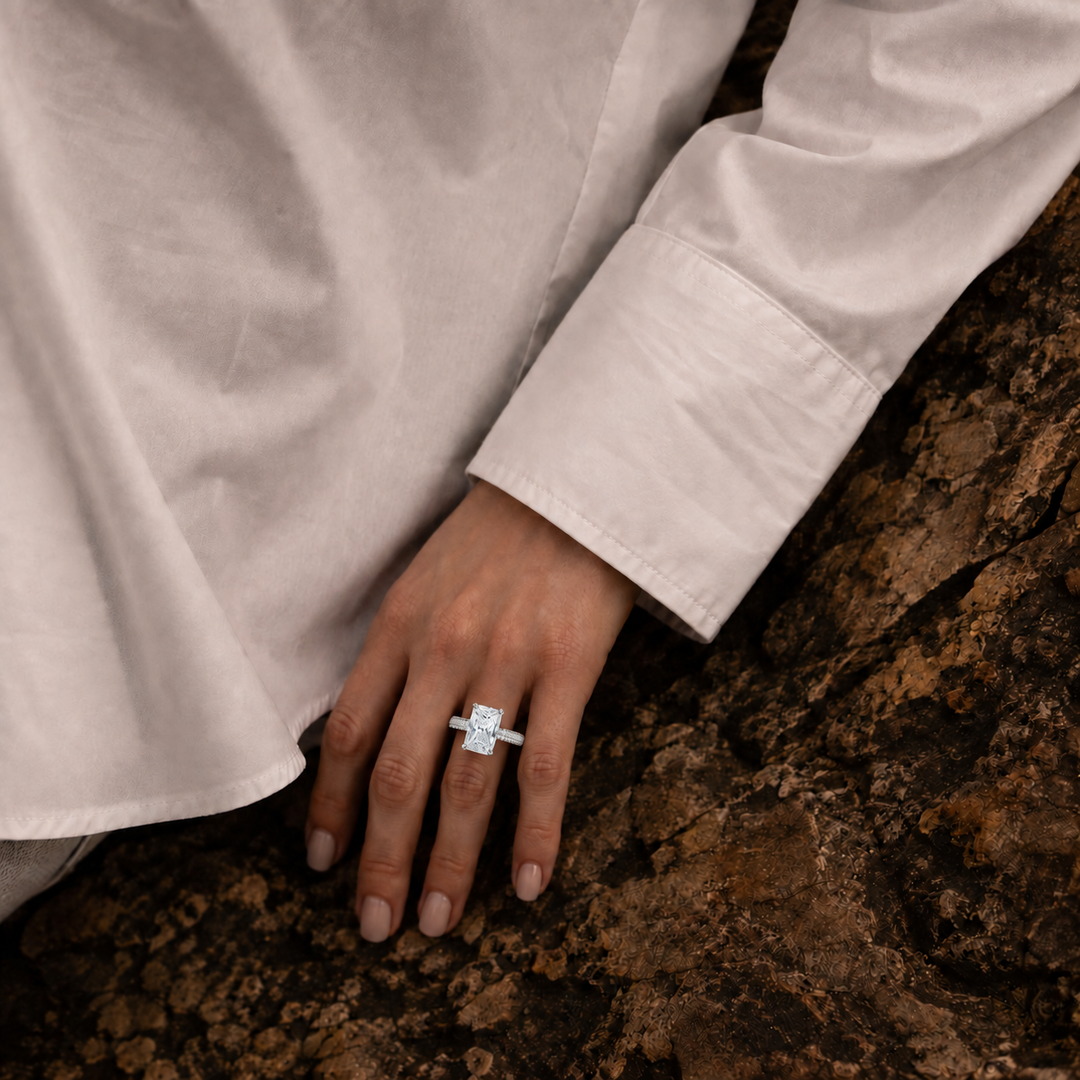 Micro Pave band Solitaire Ring in Silver