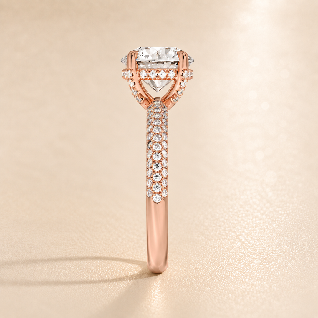 Micro Pave band Solitaire Ring in Rose Gold