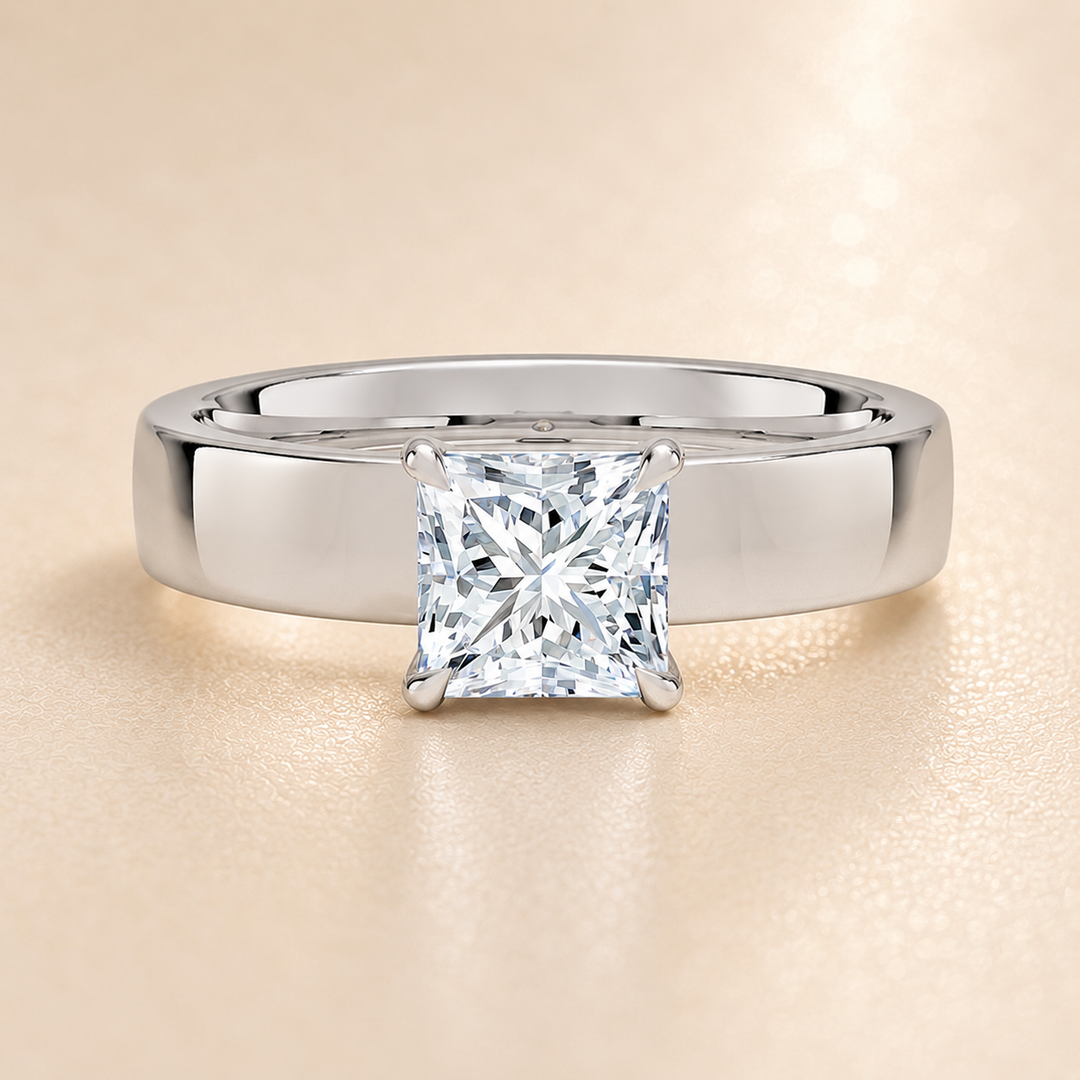 4mm Cigar band Prong set Solitaire Ring in Silver