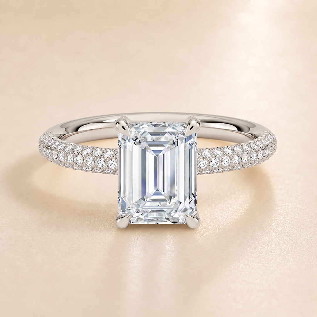 Micro Pave band Solitaire Ring in White Gold